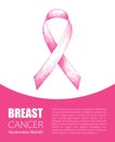 Vector illustration with pink ribbon on white background. Breast Cancer Awareness Month symbol.