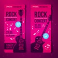 Vector illustration pink rock festival ticket design template with guitar
