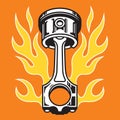 Piston with flames hot rod car part badge or emblem. Royalty Free Stock Photo