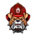 Vector illustration of a bulldog head wearing a heroic firefighter hat Royalty Free Stock Photo