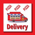 Vector illustration pizza delivery and pizza truck