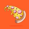 Vector illustration. Pizza slice with melted cheese and pepperoni. Latinamericanfood.