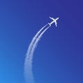 Vector illustration of plane loop and arc track or trails with white smoke on blue sky background Royalty Free Stock Photo