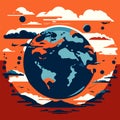 Vector illustration of planet earth with clouds and sun on orange background. AI Generated Royalty Free Stock Photo