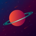 Vector illustration planet Saturn and comets in the starry sky. Separated objects on blue background Royalty Free Stock Photo