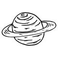 Planet with rings icon. Vector illustration of the planet Saturn. Hand drawn planet with rings, Saturn Royalty Free Stock Photo