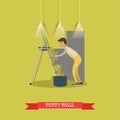 Vector illustration of plasterer puttying wall in flat style