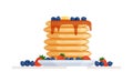 Vector illustration of a plate of pancakes watered with honey and berries.