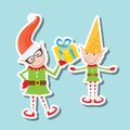 Vector Illustration of the playful Santa elves