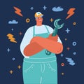 Vector illustration of plumber holding a big wrench Royalty Free Stock Photo