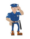 Vector illustration of policeman talking on a mobile phone