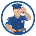 Vector illustration of policeman talking on a mobile phone