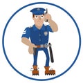 Vector illustration of policeman talking on a mobile phone