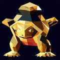 Vector illustration of a polygonal golden frog on a dark background Generative AI