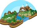 A polygonal vectorial image of mountain landscape is in an isometry