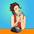 Vector illustration of pop art beautiful young woman with telephone Royalty Free Stock Photo
