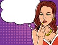 Vector illustration in pop art style of womens doing makeup.