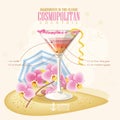 Vector illustration of popular alcoholic cocktail. Cosmopolitan club alcohol shot.