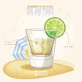 Vector illustration of popular alcoholic cocktail. Gin and tonic club alcohol shot. Royalty Free Stock Photo