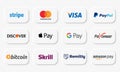 Vector illustration of popular payments systems and e-wallet. White web buttons, Neumorphism style Royalty Free Stock Photo