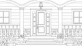 Vector illustration, porch with flowers of a country house