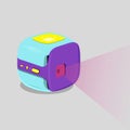 Vector illustration of portable video projector isolated on gray background