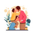 Vector illustration of a portrait of family characters posing to kiss each other, flat design concept