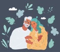Vector illustration of Portrait Of Father And Adult Daughter talk and hug together. Character on dark background