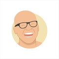 Vector illustration of a portrait of a happy laughing attractive bald man in glasses. It represents a concept of Royalty Free Stock Photo