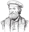 Marco Polo portrait in line art engraving illustration. Royalty Free Stock Photo