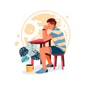 Vector illustration of a portrait of a male character sitting and thinking, flat design concept Royalty Free Stock Photo