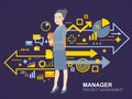 Vector illustration portrait of a woman manager keeps a folder w Royalty Free Stock Photo