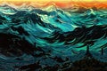 Surfing waves at sunset. Vector illustration of a sea wave., generative ai