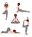 Vector illustration of pose set about young girls doing yoga exercises