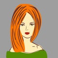 Vector Illustration of Posh Red Hair Girl with Red Lipstick