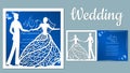 Vector illustration Postcard. Invitation and greeting card with With the groom and the bride. Pattern for the laser cut, boy and Royalty Free Stock Photo