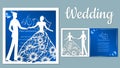 Vector illustration Postcard. Invitation and greeting card with With the groom and the bride. Pattern for the laser cut, boy and