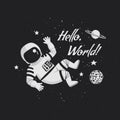 Vector illustration, poster, t-shirt design with a phrase ` Hello, World!`.