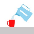 Vector illustration. pouring boiling water from the kettle into
