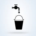 Vector illustration of pouring water in bucket. illustration of water wastage from damage bucket. Simple modern icon design