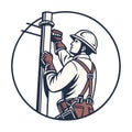 Vector Illustration of a Power Lineman in Hard Hat Royalty Free Stock Photo