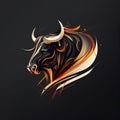 Vector illustration of a powerful bull head on a black background with fire flames. Royalty Free Stock Photo