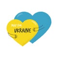 Vector illustration Pray for Ukraine with hands hugging hearts with colors of Ukrainian flag