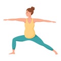 Vector illustration, pregnant woman doing yoga or gymnastics, virabhadrasana II pose Royalty Free Stock Photo