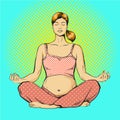 Vector illustration of pregnant woman practicing yoga, pop art style Royalty Free Stock Photo