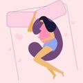 The pregnant woman relax and sleeping with big pillow. The baby beat mom in belly. New mom often has discomfort, back