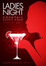 Vector illustration template party event happy hour ladies night flyer design with cocktail glass Royalty Free Stock Photo