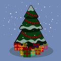 Vector illustration of presents around Christmas tree Royalty Free Stock Photo
