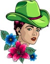 vector illustration of Pretty country girl, cowgirl.
