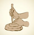 Vector illustration. Primitive people make stone tools